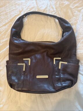 NWT Michael Kors Women's Dark Brown Leather Hand Bag with Gold Accents